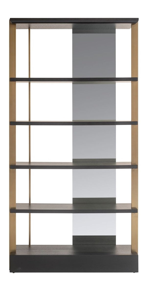 Vitrine Alexander Jones charcoal mit Spiegelrückwand und Goldakzenten