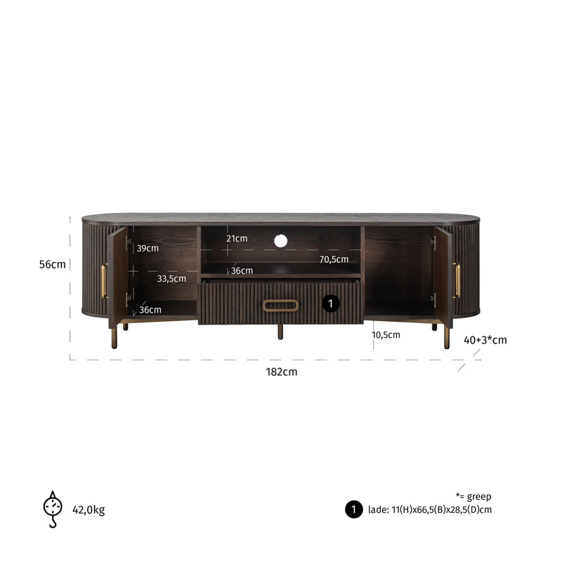 TV-Schrank Luxor von Richmond, Eiche braun mit Golddetails, 181,5 cm