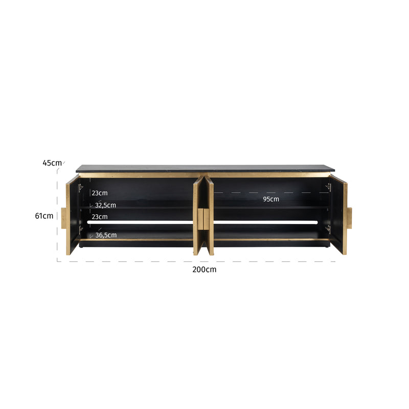 TV-Schrank Ironville gold – Mid-Century Design mit Marmorplatte
