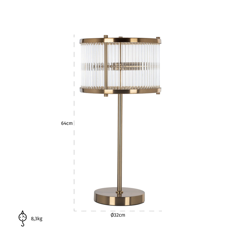 Richmond Tischlampe Loiza brushed gold – 3-flammig, Glas & Eisen