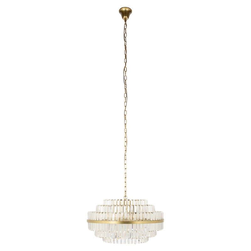 Pendelleuchte Desire brushed gold, 6-flammig mit Kristallanhängern