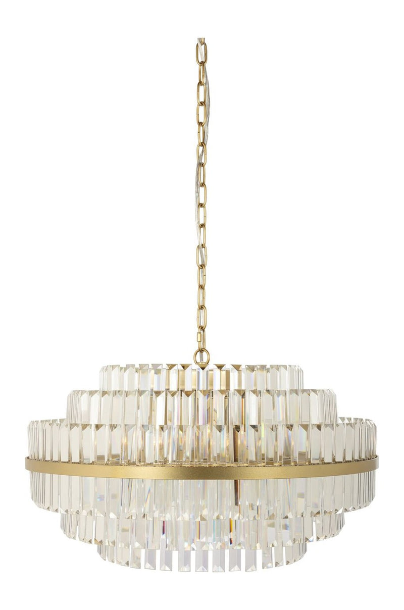 Pendelleuchte Desire brushed gold, 6-flammig mit Kristallanhängern