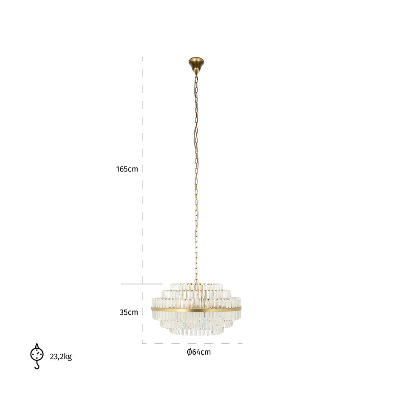 Pendelleuchte Desire brushed gold, 6-flammig mit Kristallanhängern