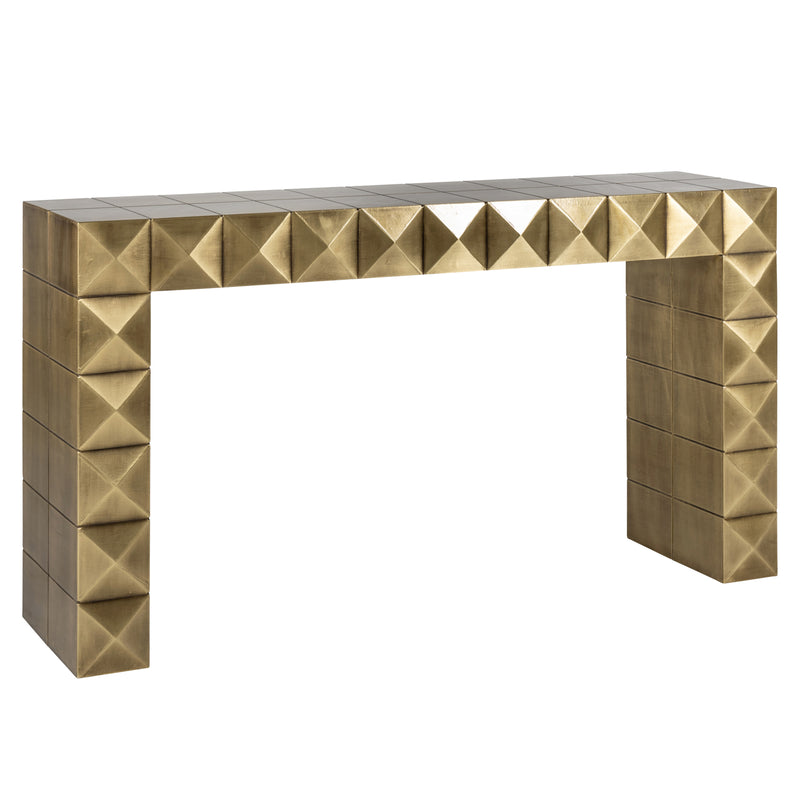 Konsole Collada brushed gold – Wandkonsole mit Messing-Pyramidenmuster