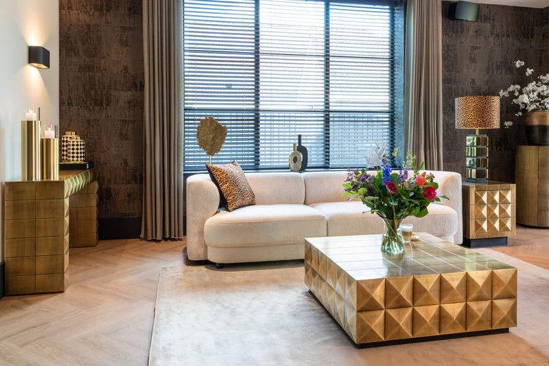 Couchtisch Collada Richmond Glasplatte Gestell Brushed Gold 90x90