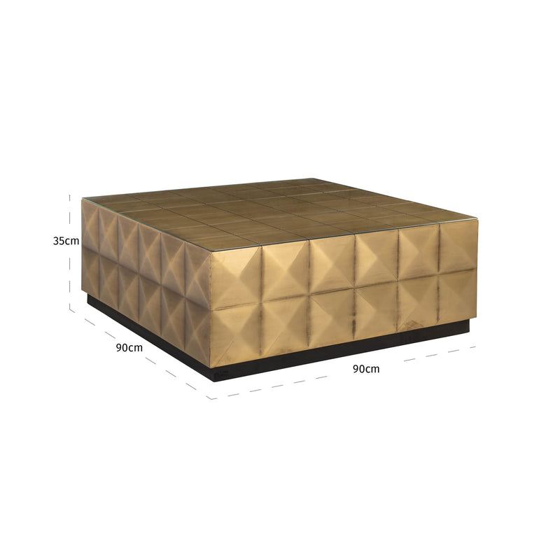Couchtisch Collada Richmond Glasplatte Gestell Brushed Gold 90x90