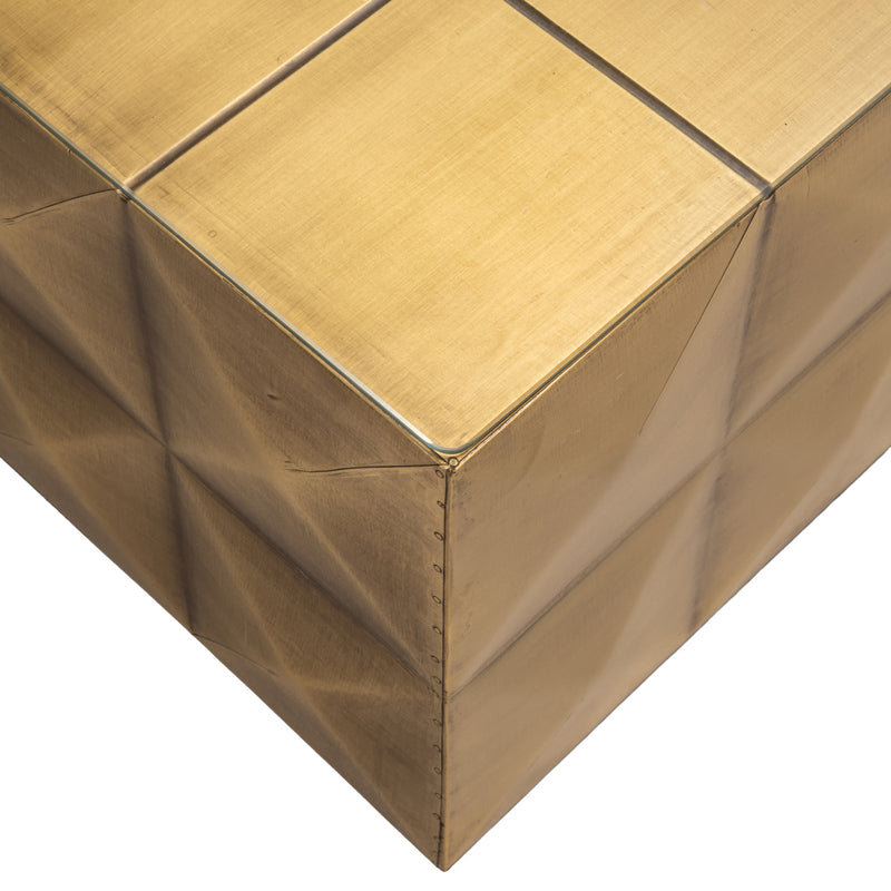 Couchtisch Collada Richmond Glasplatte Gestell Brushed Gold 90x90