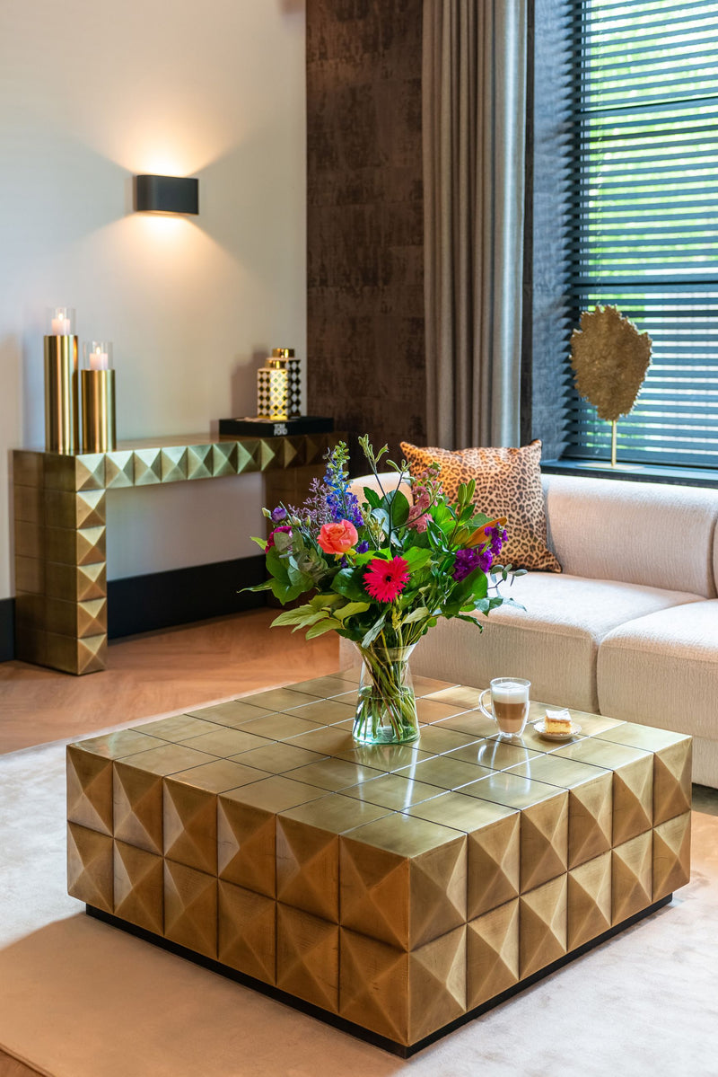 Couchtisch Collada Richmond Glasplatte Gestell Brushed Gold 90x90