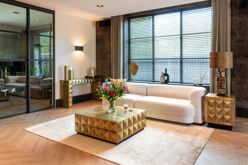 Couchtisch Collada Richmond Glasplatte Gestell Brushed Gold 90x90