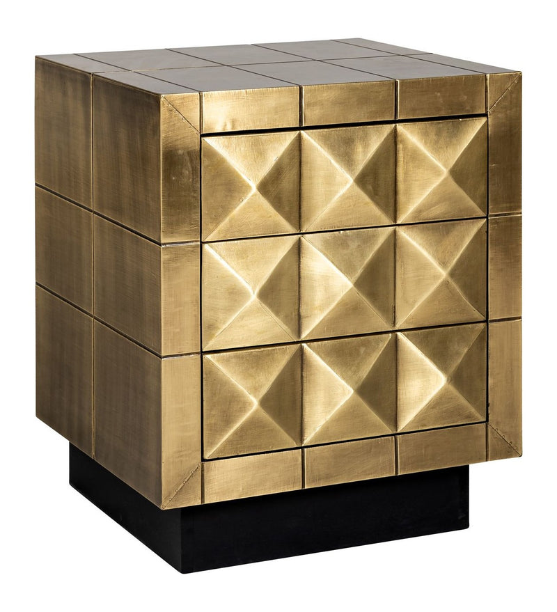 Nachttisch Collada brushed gold mit 3 Türen & Pyramidenmuster