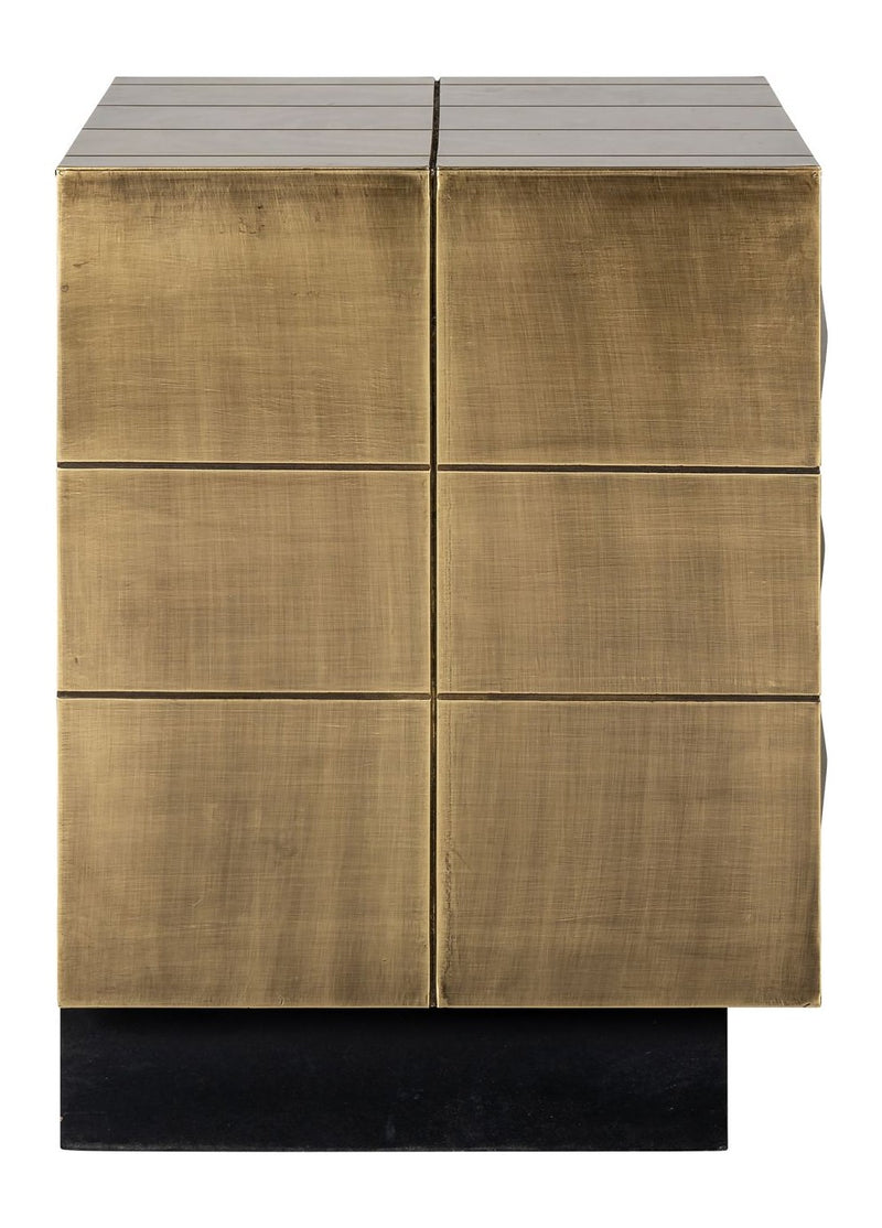 Nachttisch Collada brushed gold mit 3 Türen & Pyramidenmuster