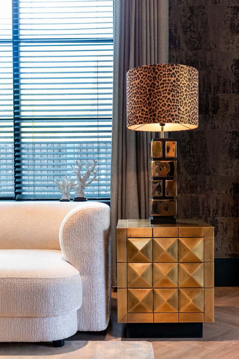 Nachttisch Collada brushed gold mit 3 Türen & Pyramidenmuster