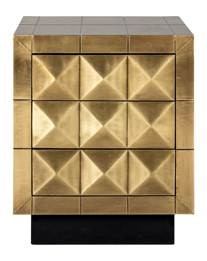 Nachttisch Collada brushed gold mit 3 Türen & Pyramidenmuster