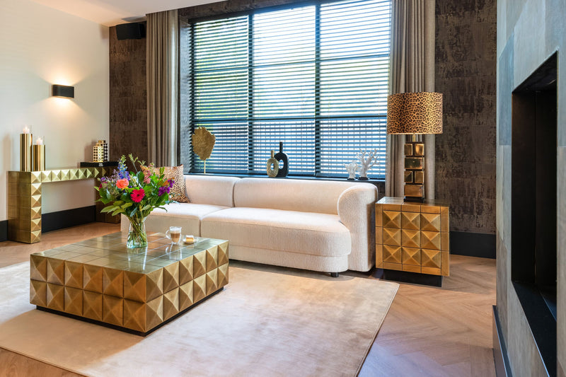 Nachttisch Collada brushed gold mit 3 Türen & Pyramidenmuster