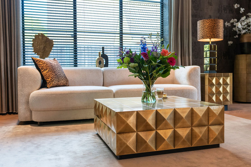 Nachttisch Collada brushed gold mit 3 Türen & Pyramidenmuster