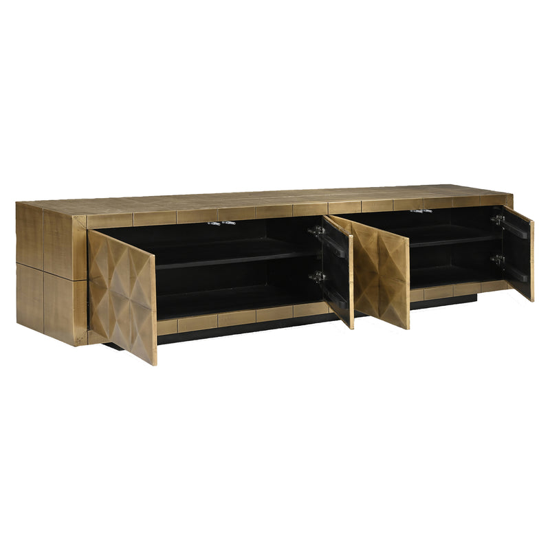 TV-Schrank Collada brushed gold mit Pyramidenmuster, 220 cm