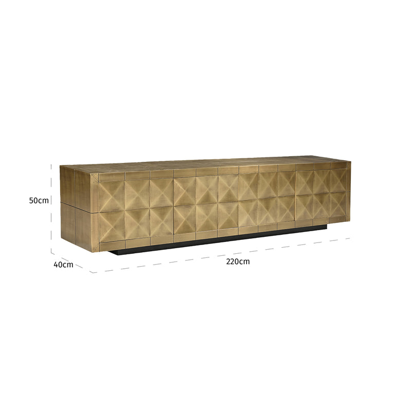 TV-Schrank Collada brushed gold mit Pyramidenmuster, 220 cm