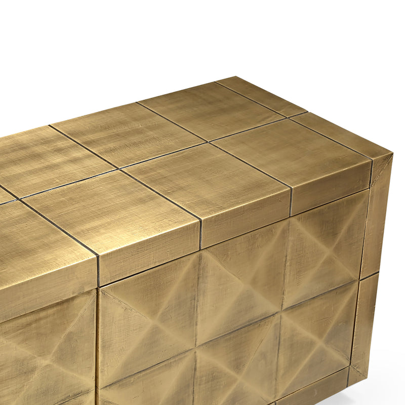 TV-Schrank Collada brushed gold mit Pyramidenmuster, 220 cm