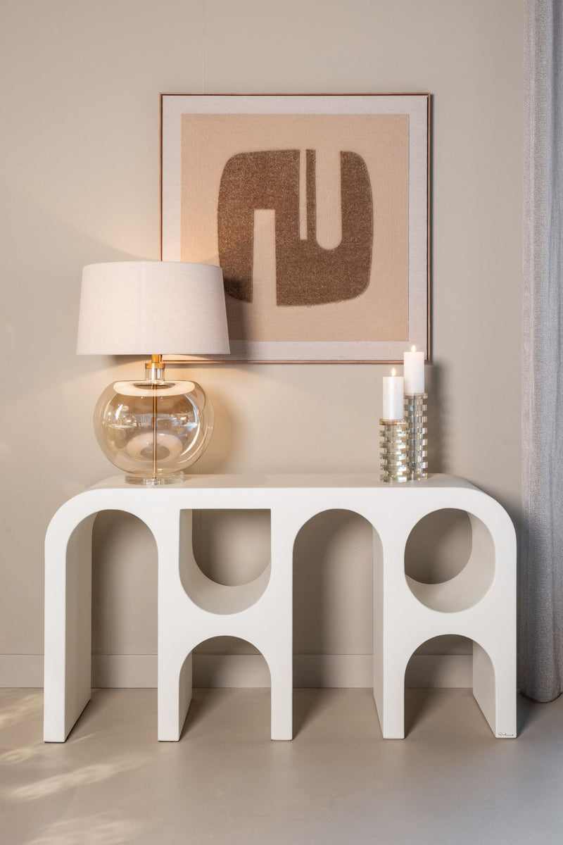 Konsole Bloomstone White 150 – organische Form, MDF Plaster-Finish