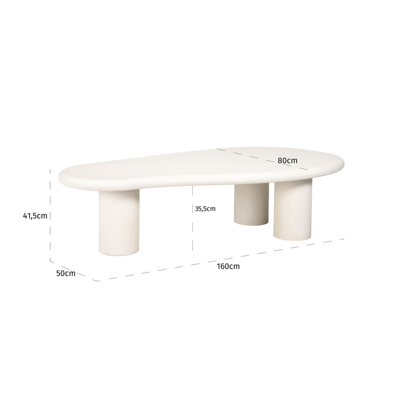 Couchtisch Bloomstone weiß mit organischem Design, 160x80 cm
