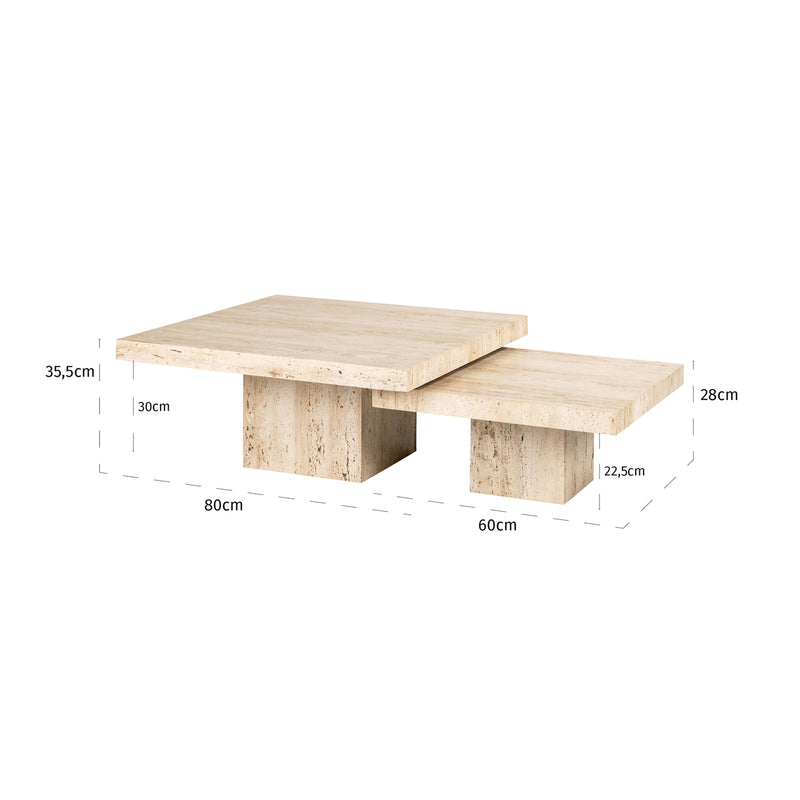Couchtisch La Cantera 2er-Set, Travertin beige, 80x80 cm