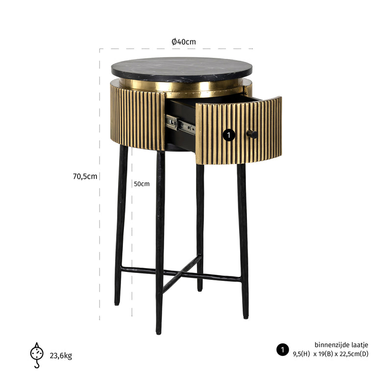 Beistelltisch Ironville gold – Marmorplatte & Messing-Details