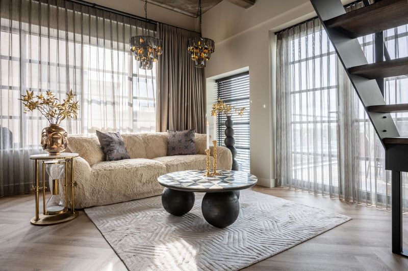 Richmond Beistelltisch Tempus gold – Marmor & Glas, Sanduhr-Design