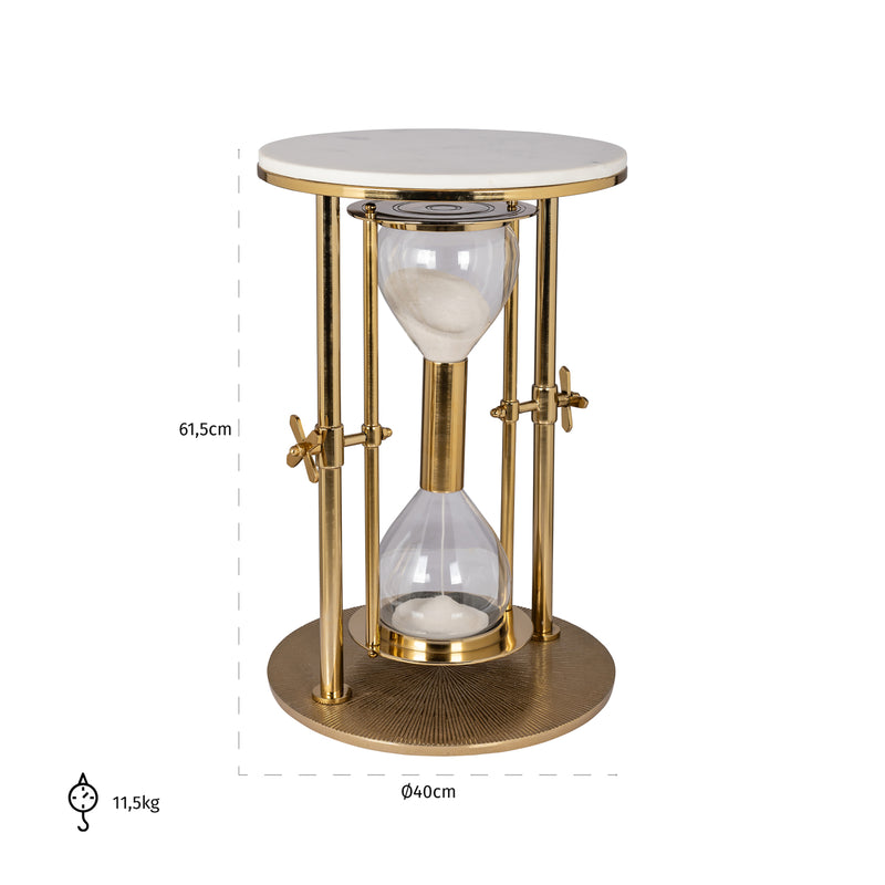 Richmond Beistelltisch Tempus gold – Marmor & Glas, Sanduhr-Design