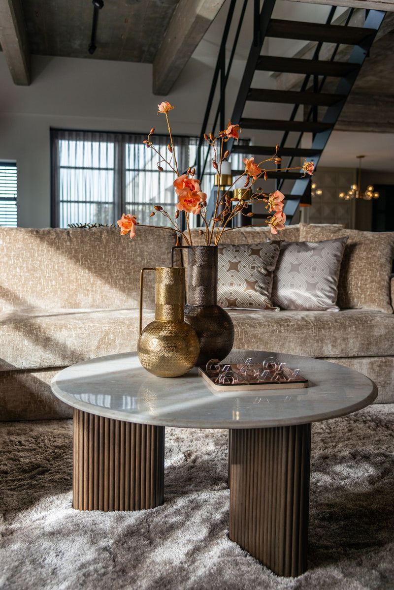 Couchtisch Mayfield rund 90 cm, Mangoholz & Marmor – Richmond