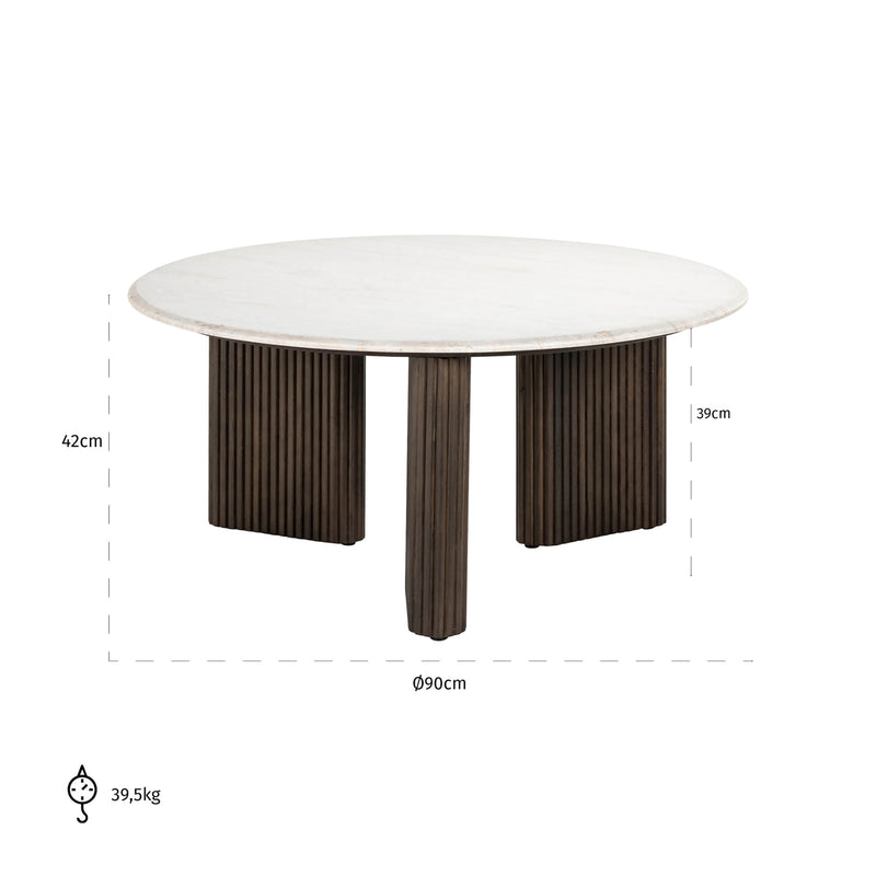 Couchtisch Mayfield rund 90 cm, Mangoholz & Marmor – Richmond