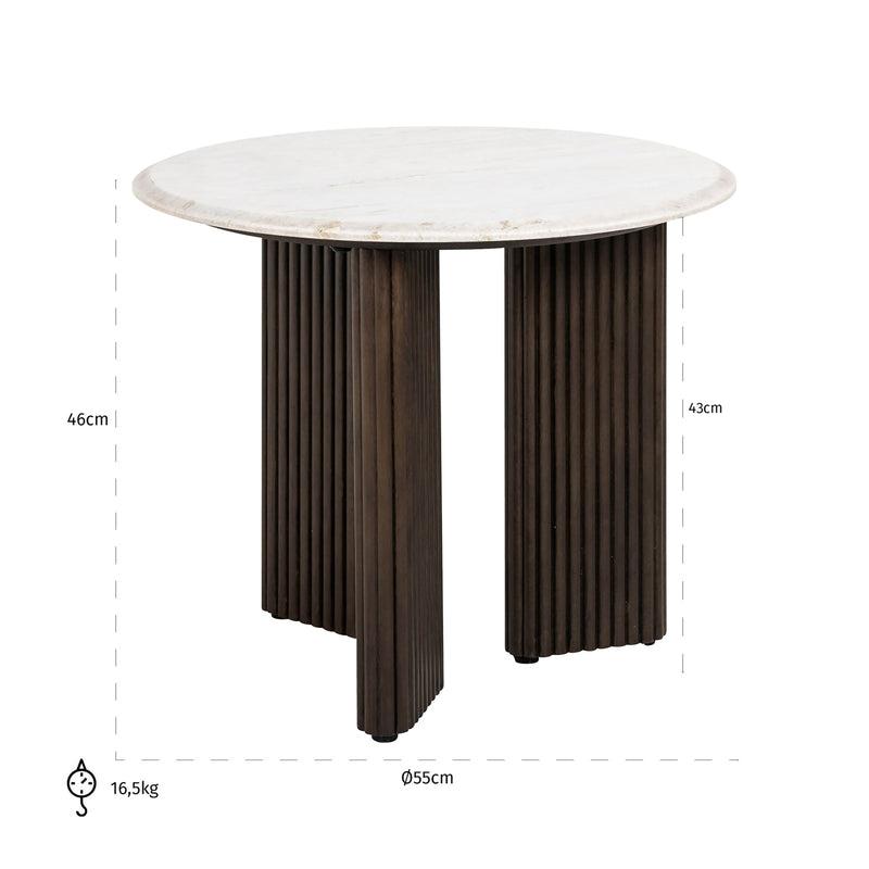 Beistelltisch Mayfield Ø55 cm mit Marmorplatte und Mangoholz-Gestell