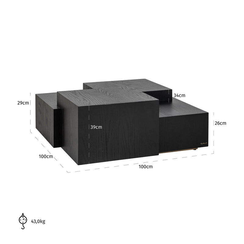 Couchtisch Lennox Dark Coffee – massives Eichenholz, 100x100 cm