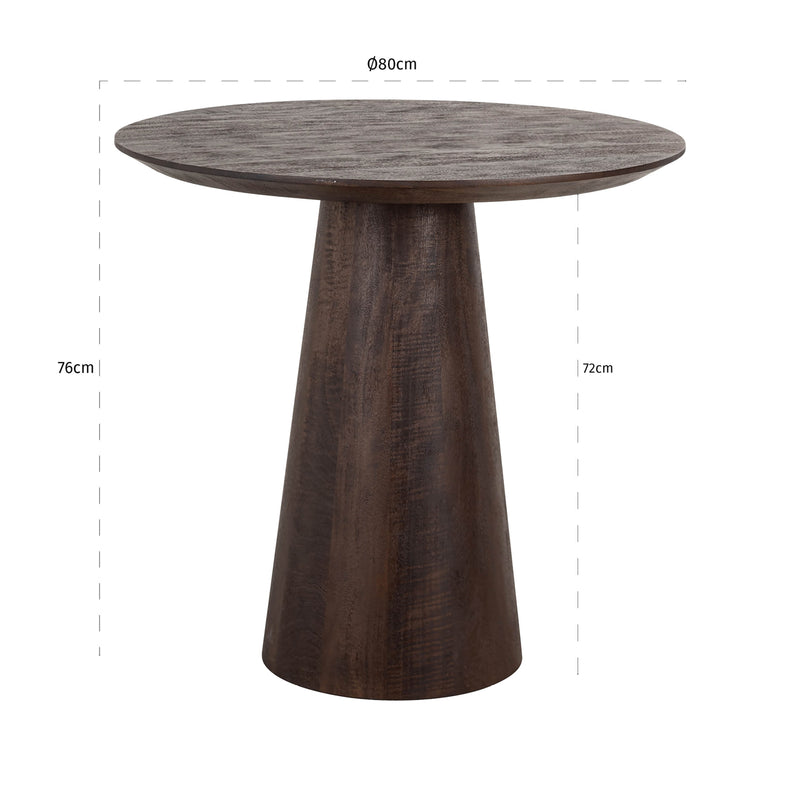 Bistro-Tisch Willow rund Ø80 cm, dunkelbraun, massives Mangoholz