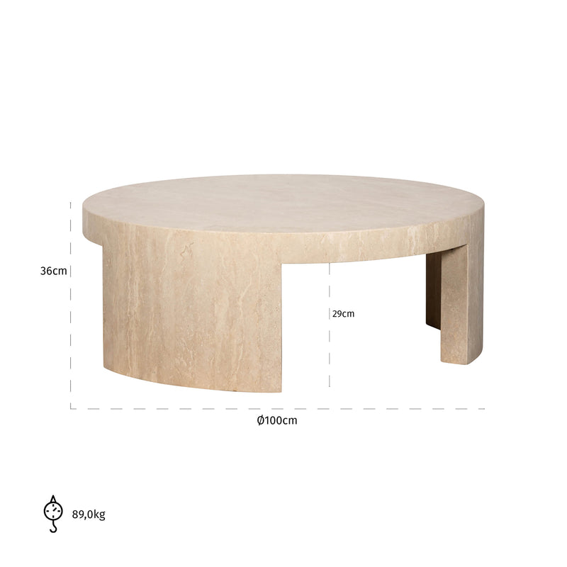 Couchtisch Alexander Jones Biltmore rund, Travertin beige, Ø100 cm