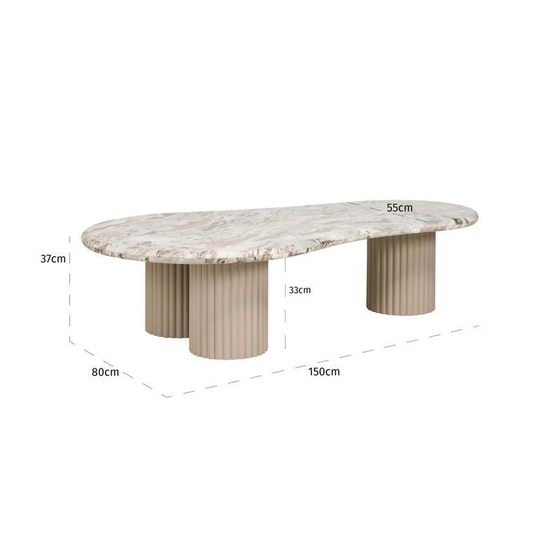 Couchtisch Coronel Blush beige mit Toronto-Marmorplatte, 150x80 cm