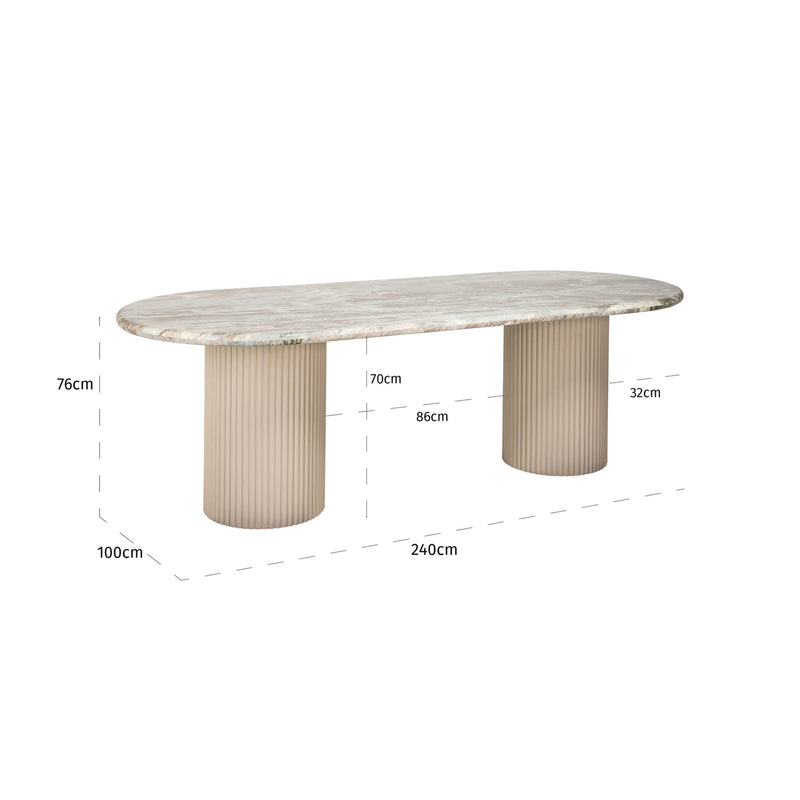 Esstisch Coronel 240 cm Blush Beige mit Toronto-Marmorplatte, Richmond
