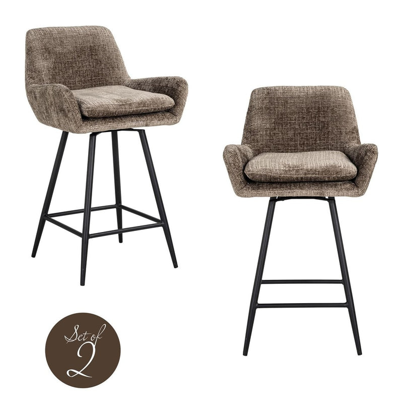 Barhocker Linsey Niagara Stone im 2er-Set, drehbar mit Chenille-Bezug