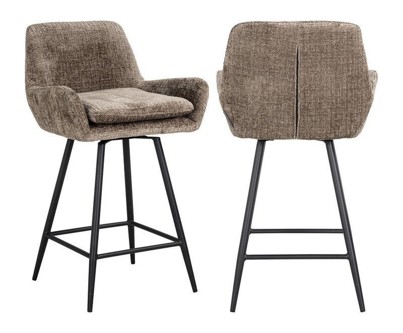 Barhocker Linsey Niagara Stone im 2er-Set, drehbar mit Chenille-Bezug