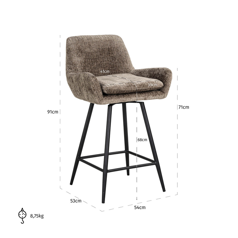 Barhocker Linsey Niagara Stone im 2er-Set, drehbar mit Chenille-Bezug
