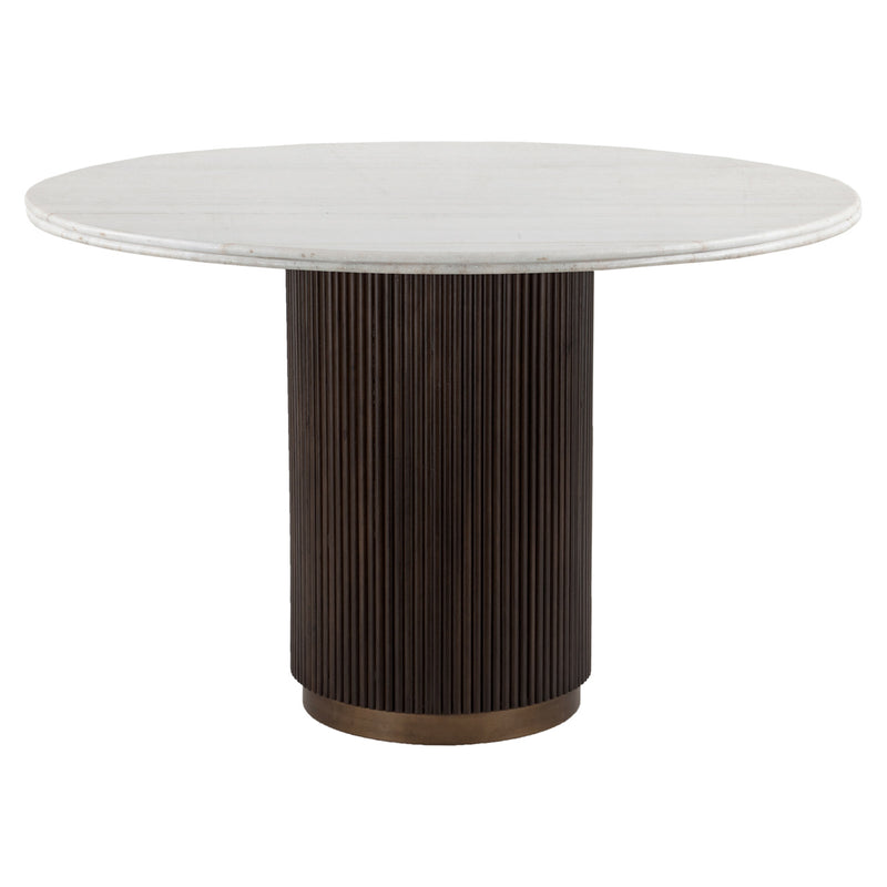 Esstisch Mayfield rund 120 cm, Marmor & Mangoholz, Messing-Details