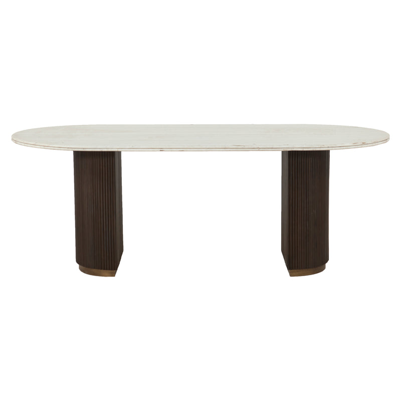 Esstisch Mayfield 210 cm mit Marmorplatte, Mangoholz & Messing