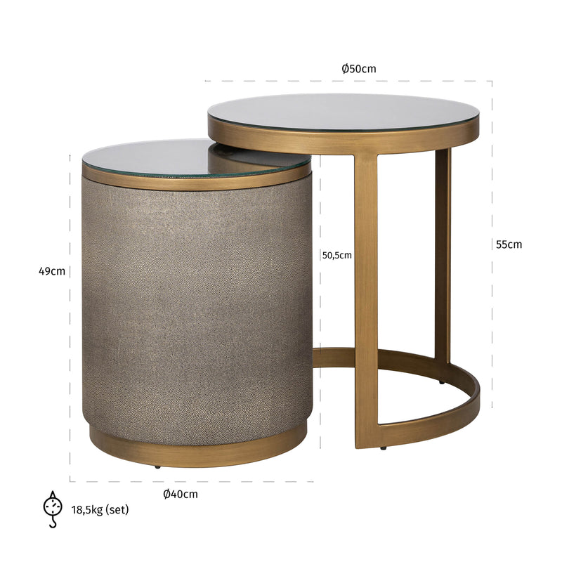 Beistelltisch Bloomville 2er-Set mit Glasplatte, brass shagreen