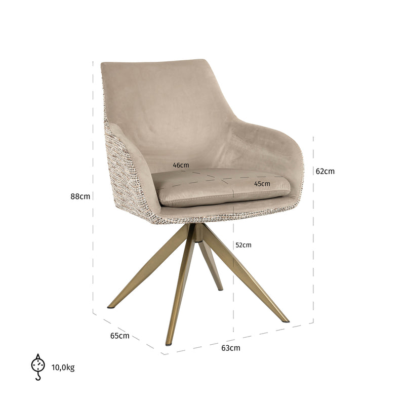 Esszimmerstuhl Lisonne Drehstuhl trendy nature mit goldenem Metallfuß