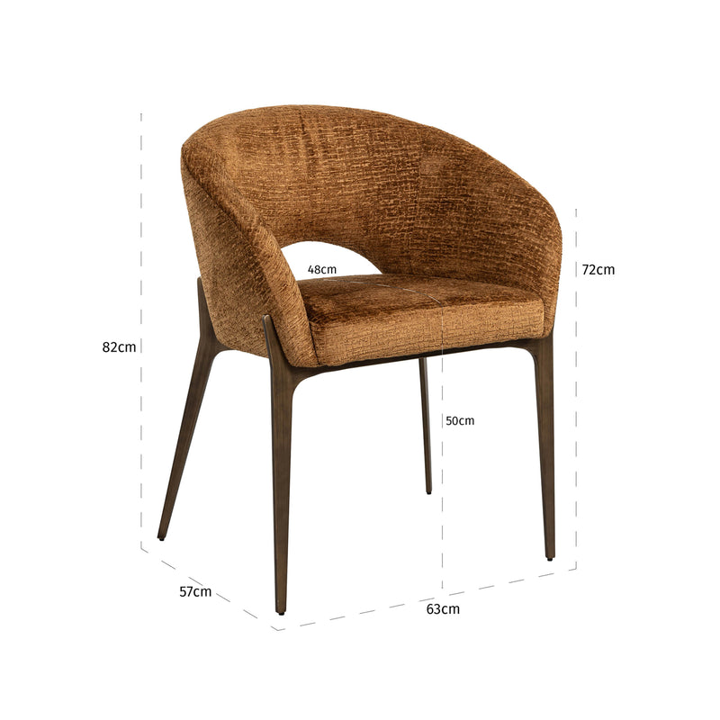 Esszimmerstuhl Kenzi cognac fusion mit Polsterbezug und Metallbeinen