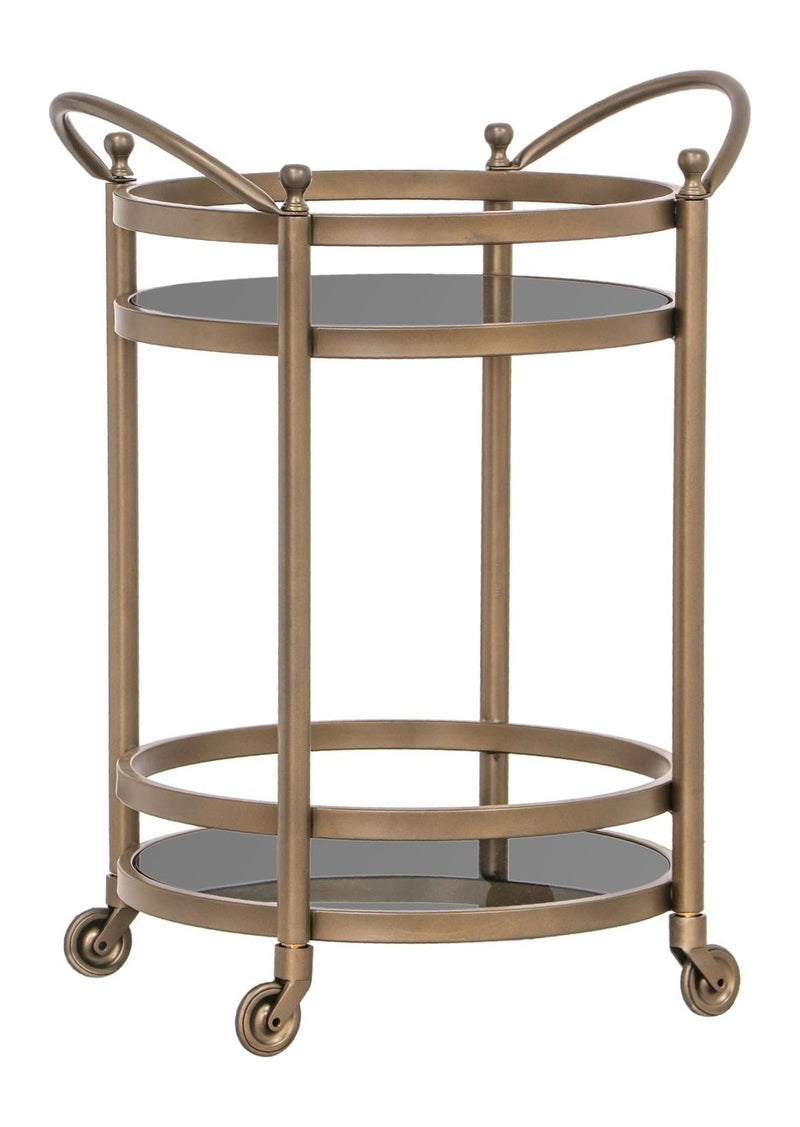 Servierwagen Hendricks brushed gold aus Glas, Eisen und Aluminium