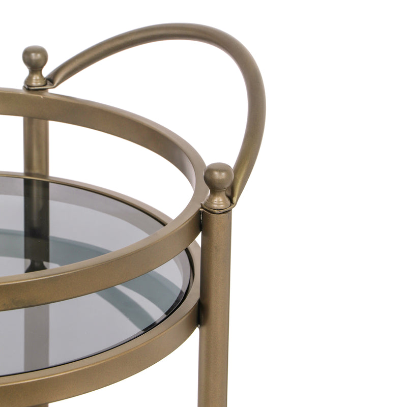 Servierwagen Hendricks brushed gold aus Glas, Eisen und Aluminium