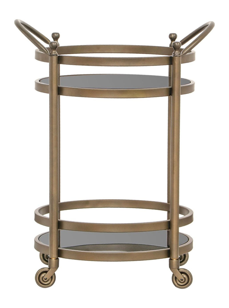 Servierwagen Hendricks brushed gold aus Glas, Eisen und Aluminium