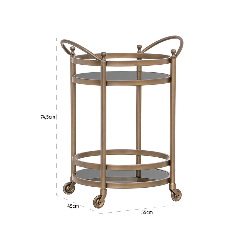 Servierwagen Hendricks brushed gold aus Glas, Eisen und Aluminium