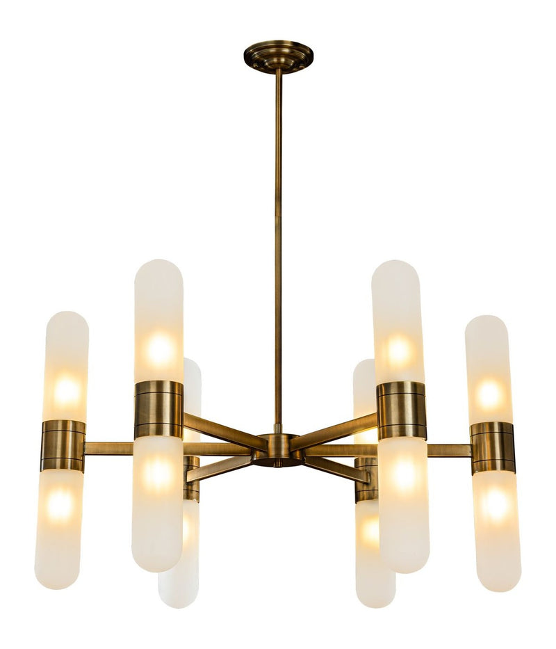 Pendelleuchte Tricon in Bronze mit 12 Flammen, Eisen & Glas