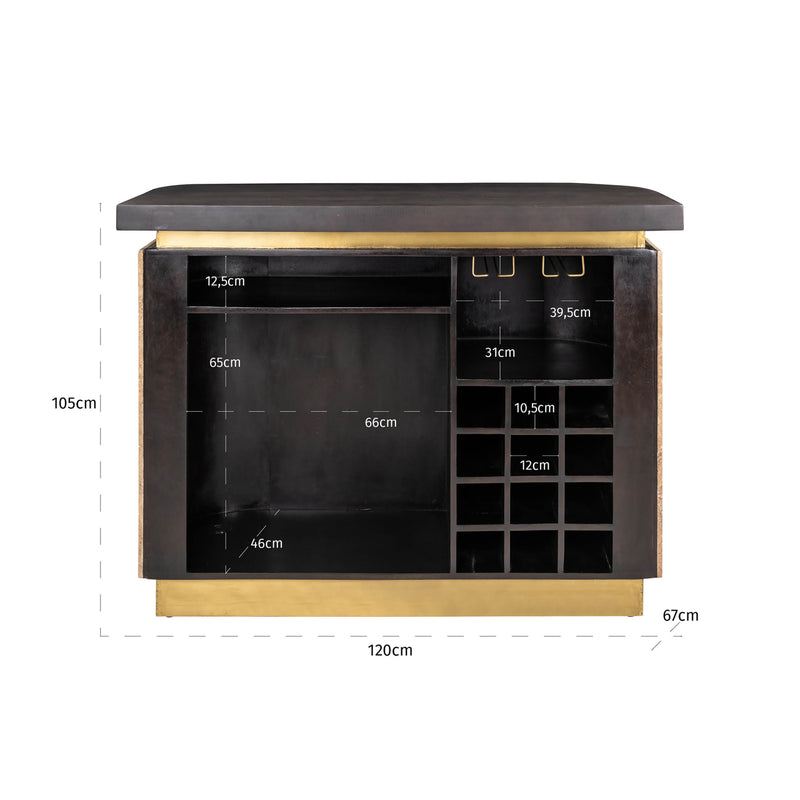 Richmond Bar Martini Travertin – Hausbar beige mit Messing-Akzenten